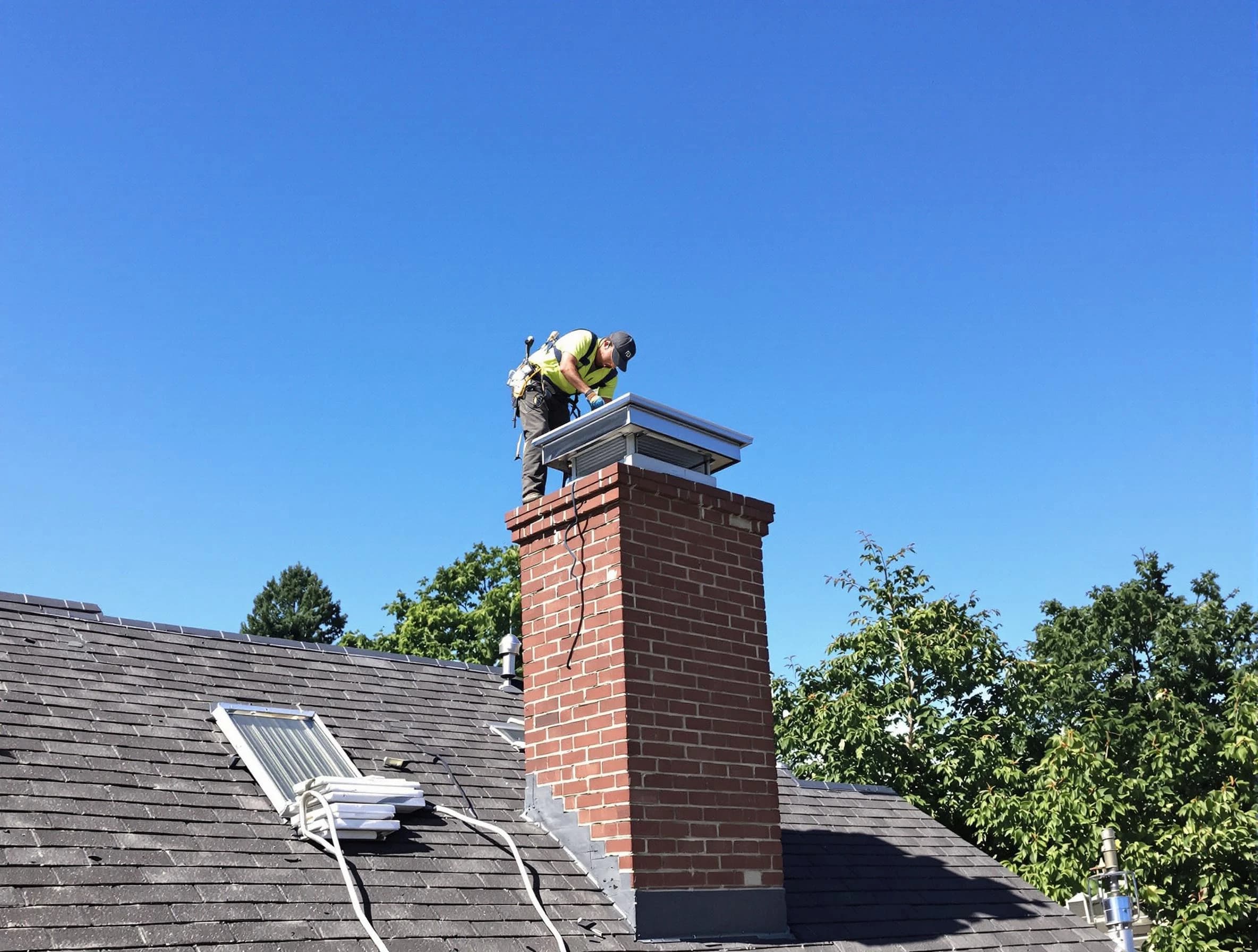 Pell City Chimney Sweep technician measuring a chimney cap in Pell City, AL