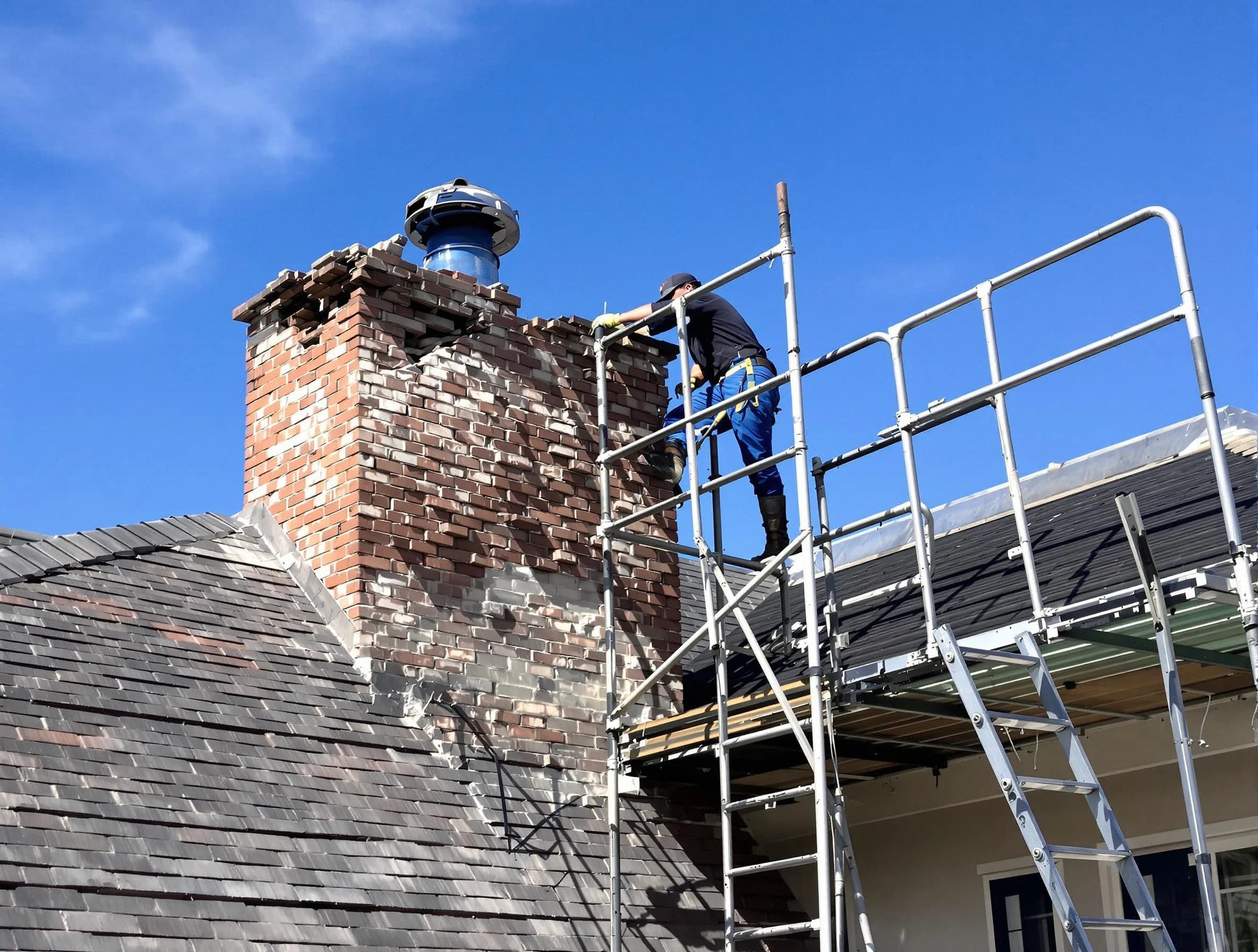 Rebuilding a chimney structure by Pell City Chimney Sweep in Pell City, AL