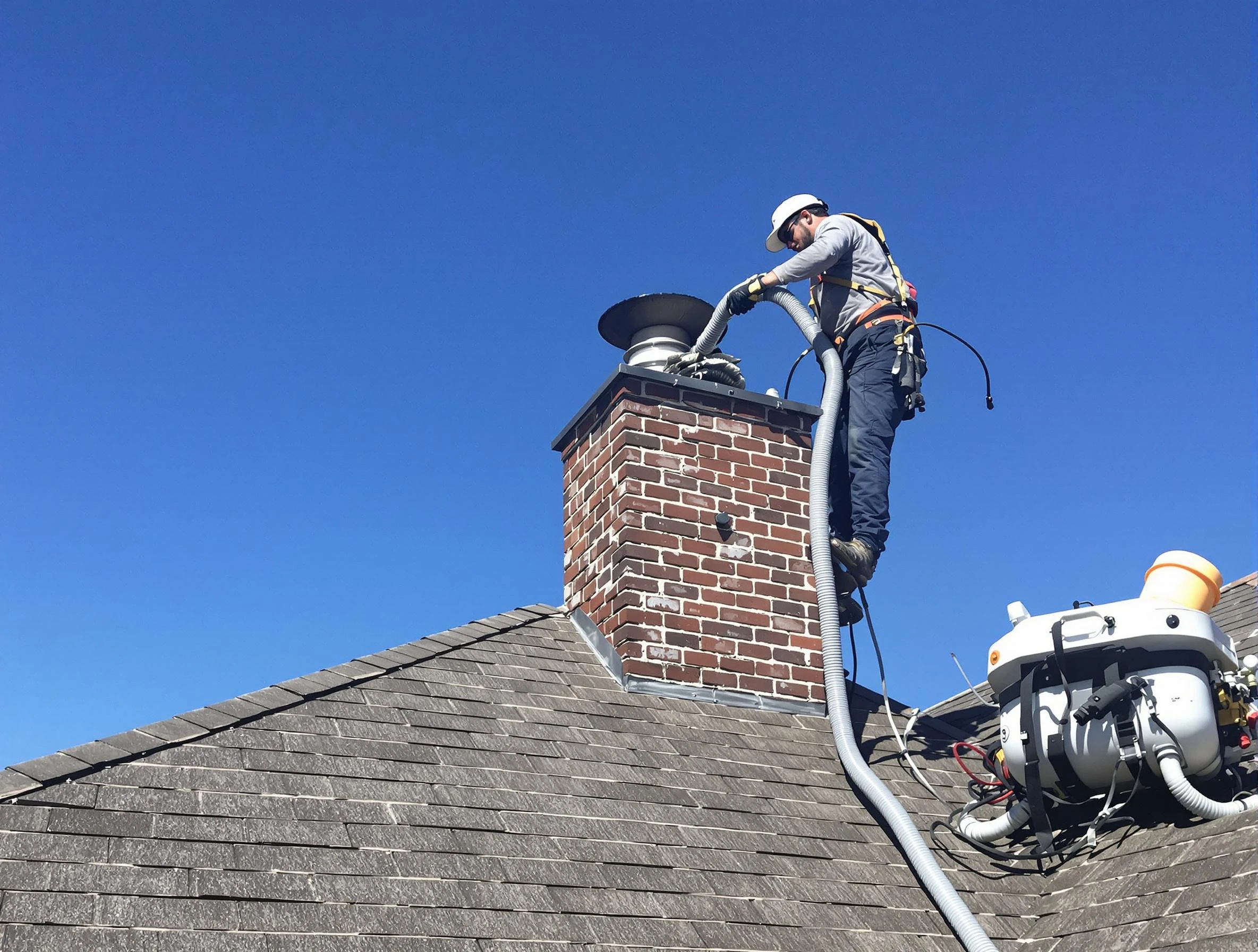 Dedicated Pell City Chimney Sweep team member cleaning a chimney in Pell City, AL