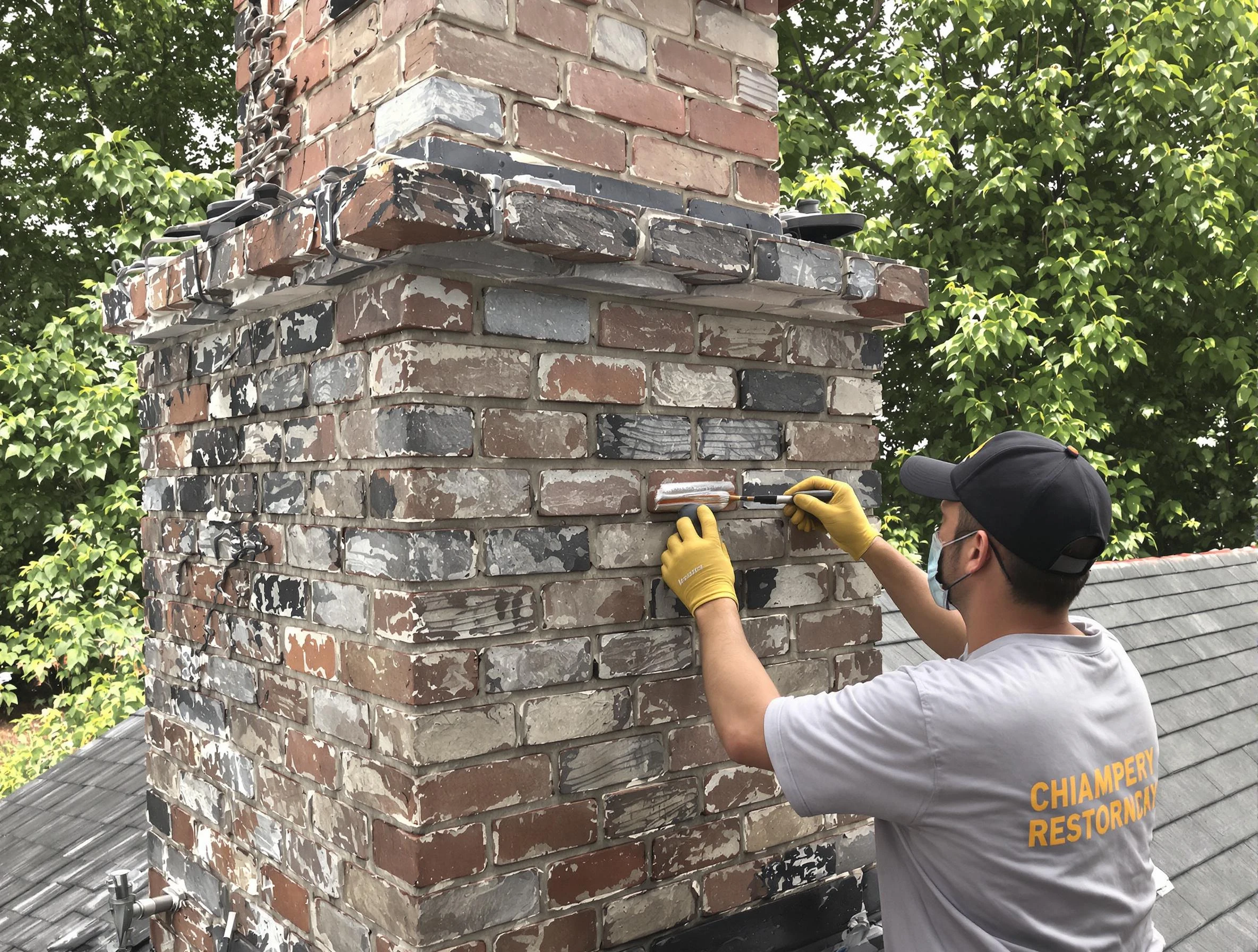 In-progress chimney restoration by Pell City Chimney Sweep in Pell City, AL